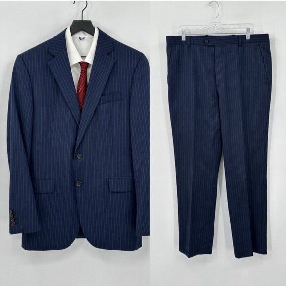 STAFFORD 2 piece suit separates pinstripe navy blue 100% wool classic 42L 36W - Picture 1 of 15